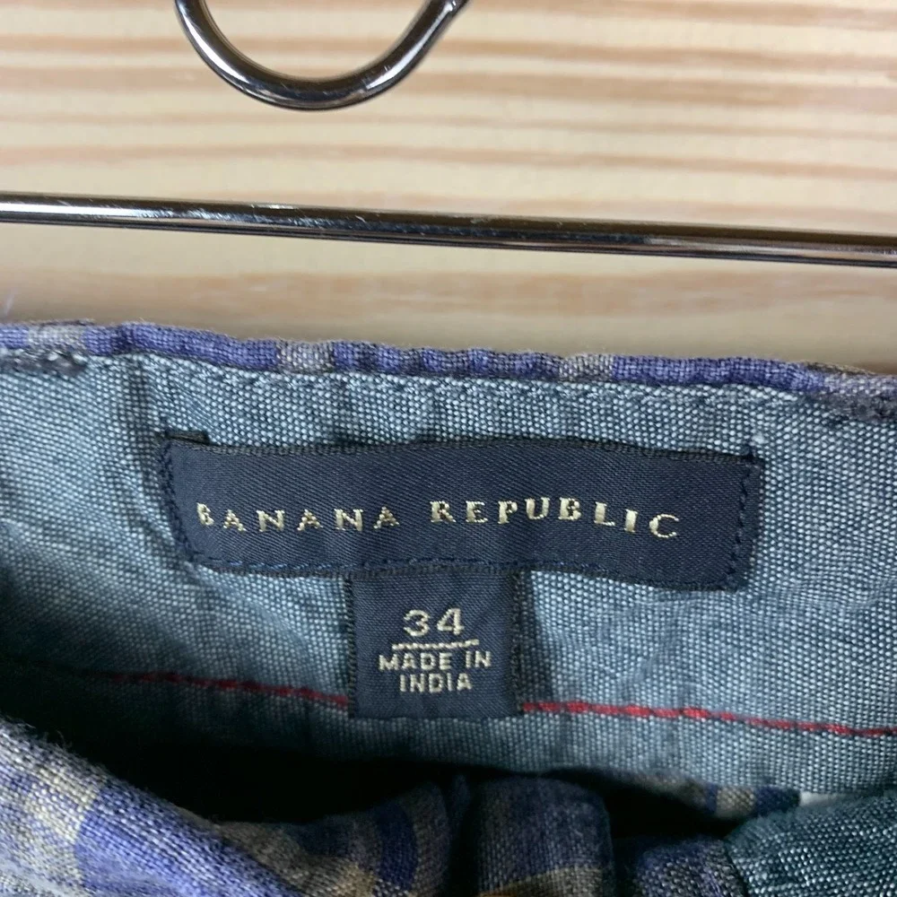 Banana Republic 100% Linen Shorts Plaid Mens 34‎ Travel Golf Preppy